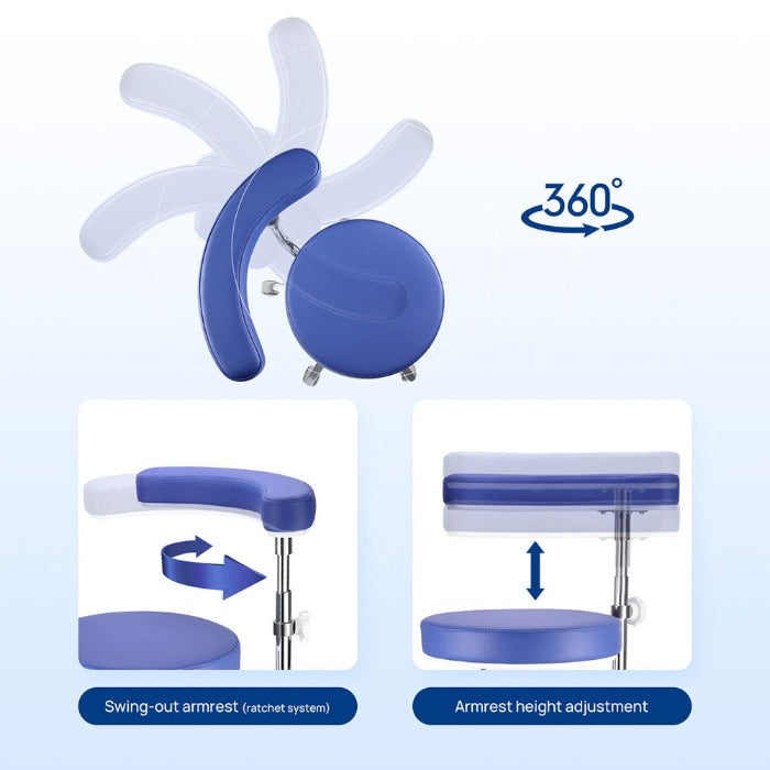 Dental Assistant Chair With 360 Degree Rotation Armrest PU Leather Height Adjustable - azdentall.com