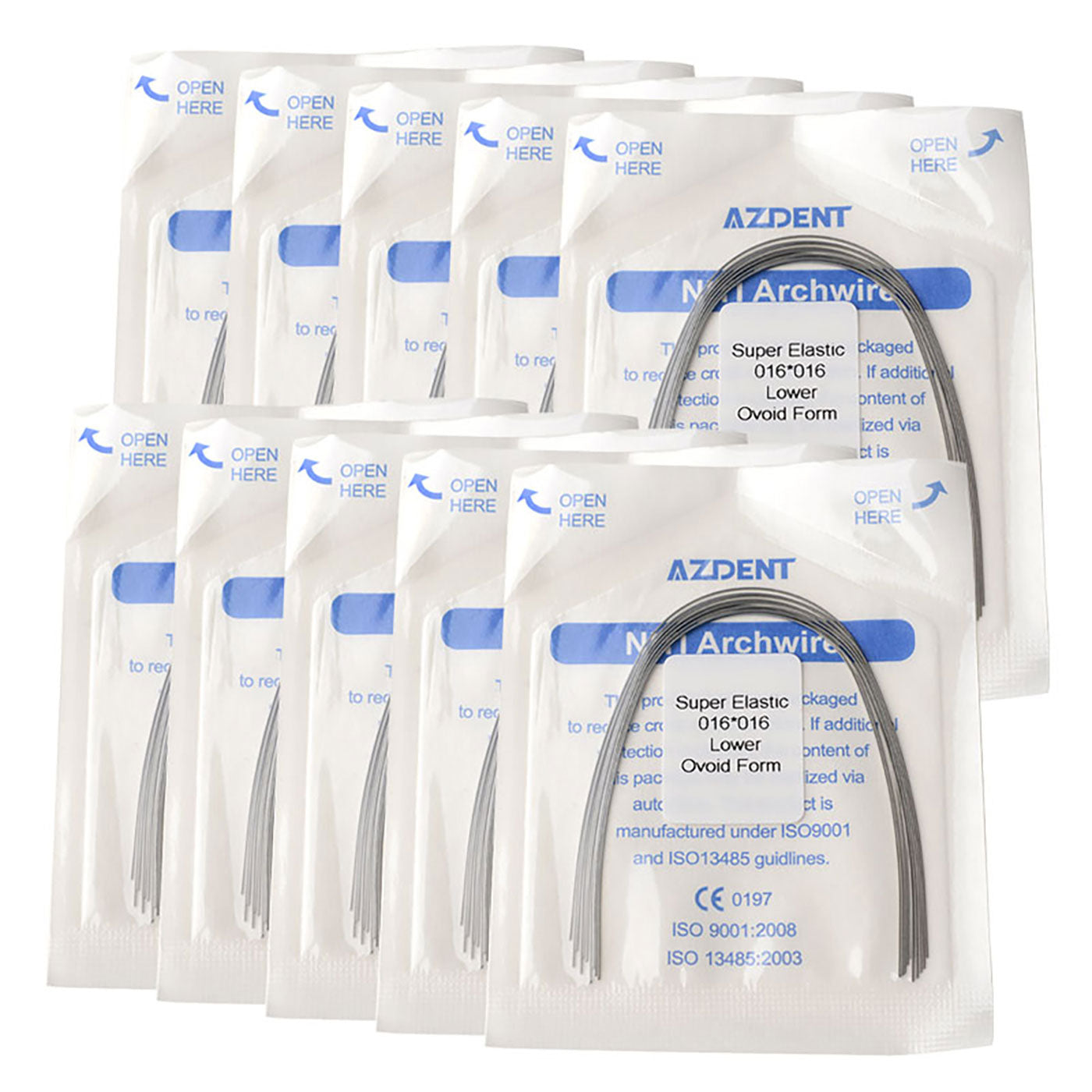 10 Bags AZDENT Dental Orthodontic Archwires Niti Super Elastic Ovoid Rectangular 0.016x0.016 Lower 10pcs/Pack - azdentall.com