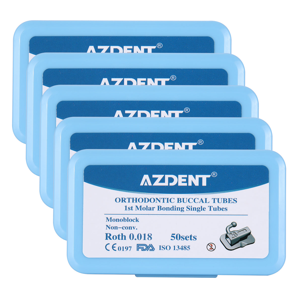 5 Boxes AZDENT Dental Orthodontic Buccal Tube 1st Molar Monoblock Non-Convertible Roth 0.018 50Sets/Box - azdentall.com