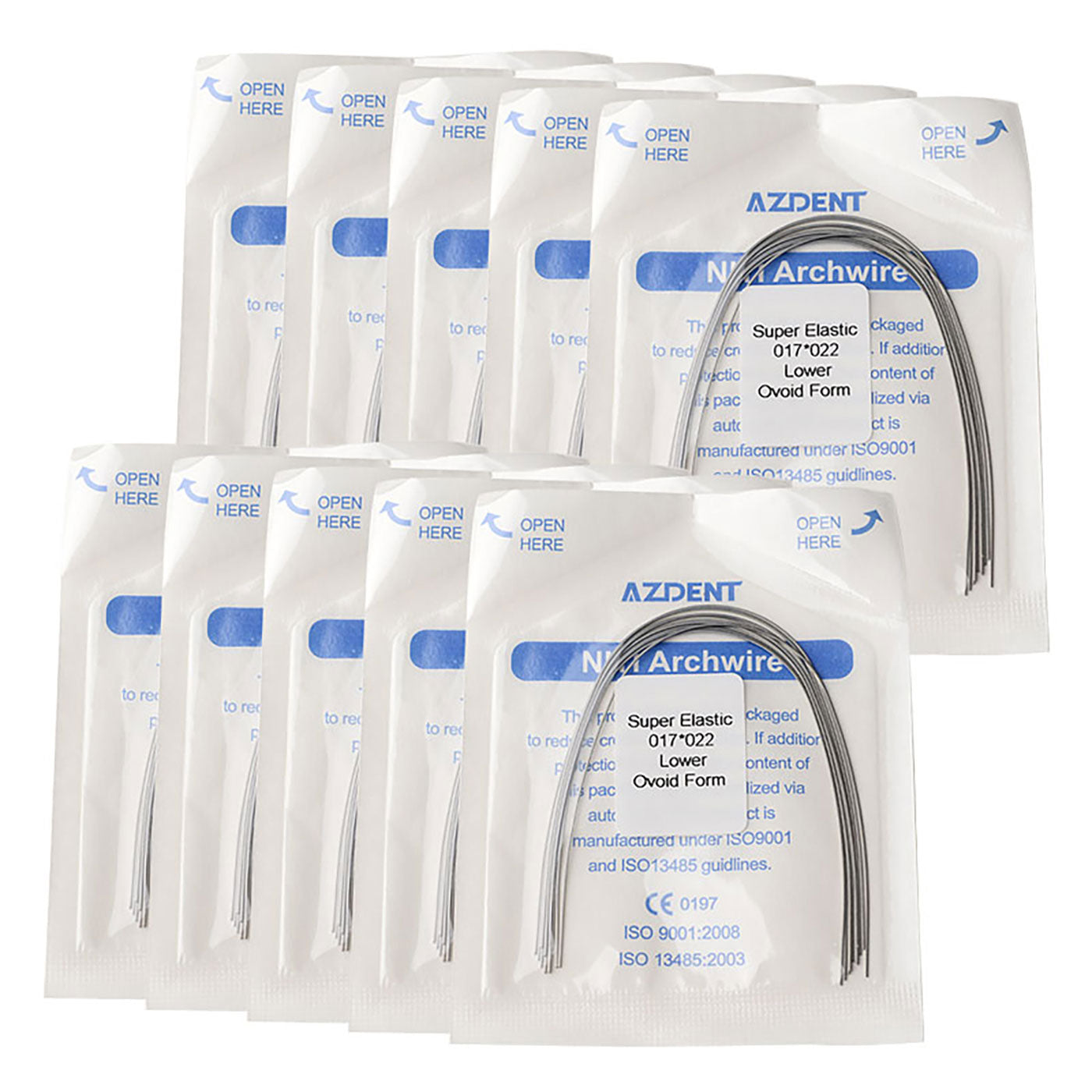 10 Bags AZDENT Dental Orthodontic Archwires Niti Super Elastic Ovoid Rectangular 0.017x0.022 Lower 10pcs/Pack - azdentall.com