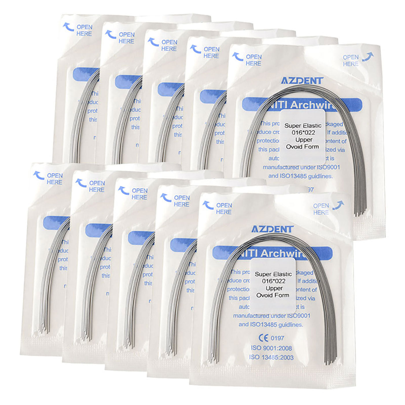 10 Bags AZDENT Dental Orthodontic Archwires Niti Super Elastic Ovoid Rectangular 0.016x0.022 Upper 10pcs/Pack - azdentall.com