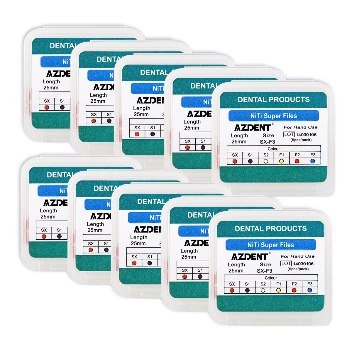 AZDENT Dental Endodontics NiTi Hand Use Super Rotary File 25mm SX-F3 6pcs/Box