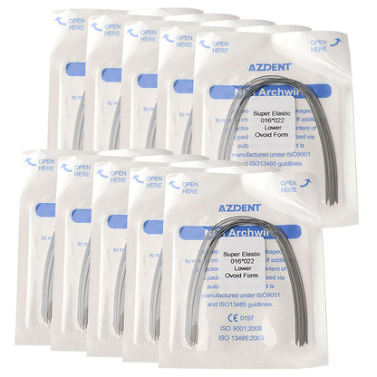 10 Bags AZDENT Dental Orthodontic Archwires Niti Super Elastic Ovoid Rectangular 0.016x0.022 Lower 10pcs/Pack - azdentall.com