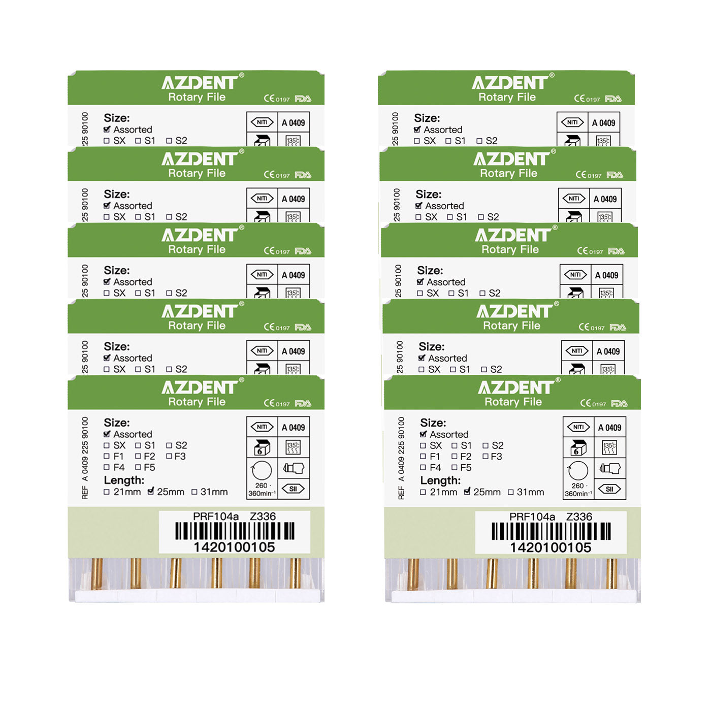 AZDENT Dental NITI Protaper Rotary Engine Files Heat Activated 25mm Assorted SX-F3 6pcs/Pk-azdrntall.com