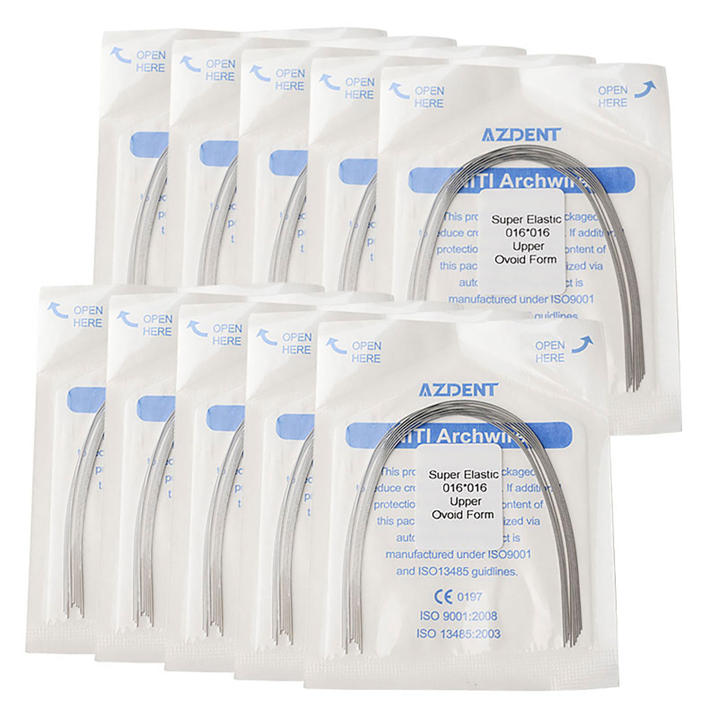 10 Bags AZDENT Dental Orthodontic Archwires Niti Super Elastic Ovoid Rectangular 0.016x0.016 Upper 10pcs/Pack - azdentall.com