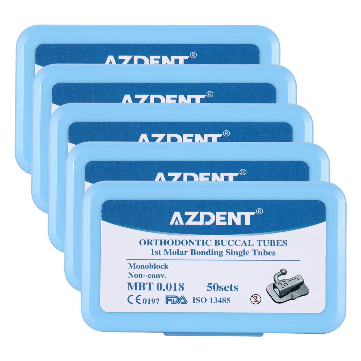 5 Boxes AZDENT Dental Orthodontic Buccal Tube 1st Molar Monoblock Non-Convertible MBT 0.018 50Sets/Box - azdentall.com