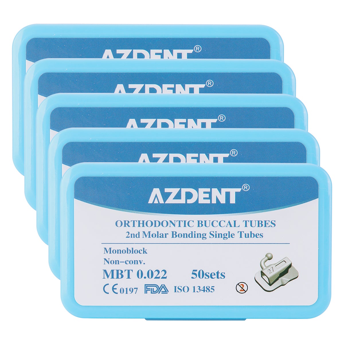 5 Boxes AZDENT Dental Orthodontic Buccal Tube 2nd Molar Bondable Monoblock Non-Convertible MBT 0.022 Laser Mark 50Sets/Box(200pcs) - azdentall.com