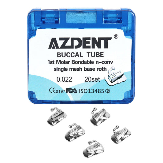 AZDENT Dental Orthodontic Buccal Tube 1st Molar Bondable Split Non-Convertible Roth 0.022 20Sets/Box - azdentall.com