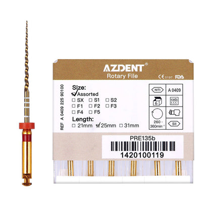 AZDENT Dental NiTi Protaper Rotary Engine Files 25mm Assorted SX-F3 Gold Taper 6pcs/Pk-azdentall.com