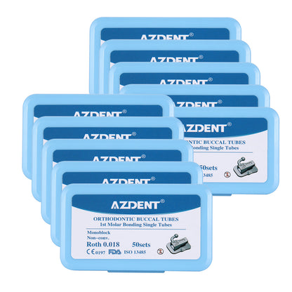 10 Boxes AZDENT Dental Orthodontic Buccal Tube 1st Molar Monoblock Non-Convertible Roth 0.018 50Sets/Box - azdentall.com