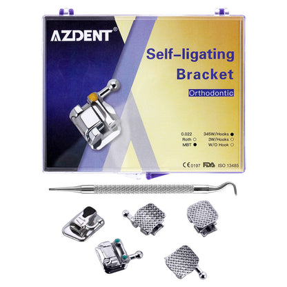 AZDENT Dental Self-Ligating Brackets Passive MBT .022 Hooks On 345 With Buccal Tube 28pcs/Box - azdentall.com