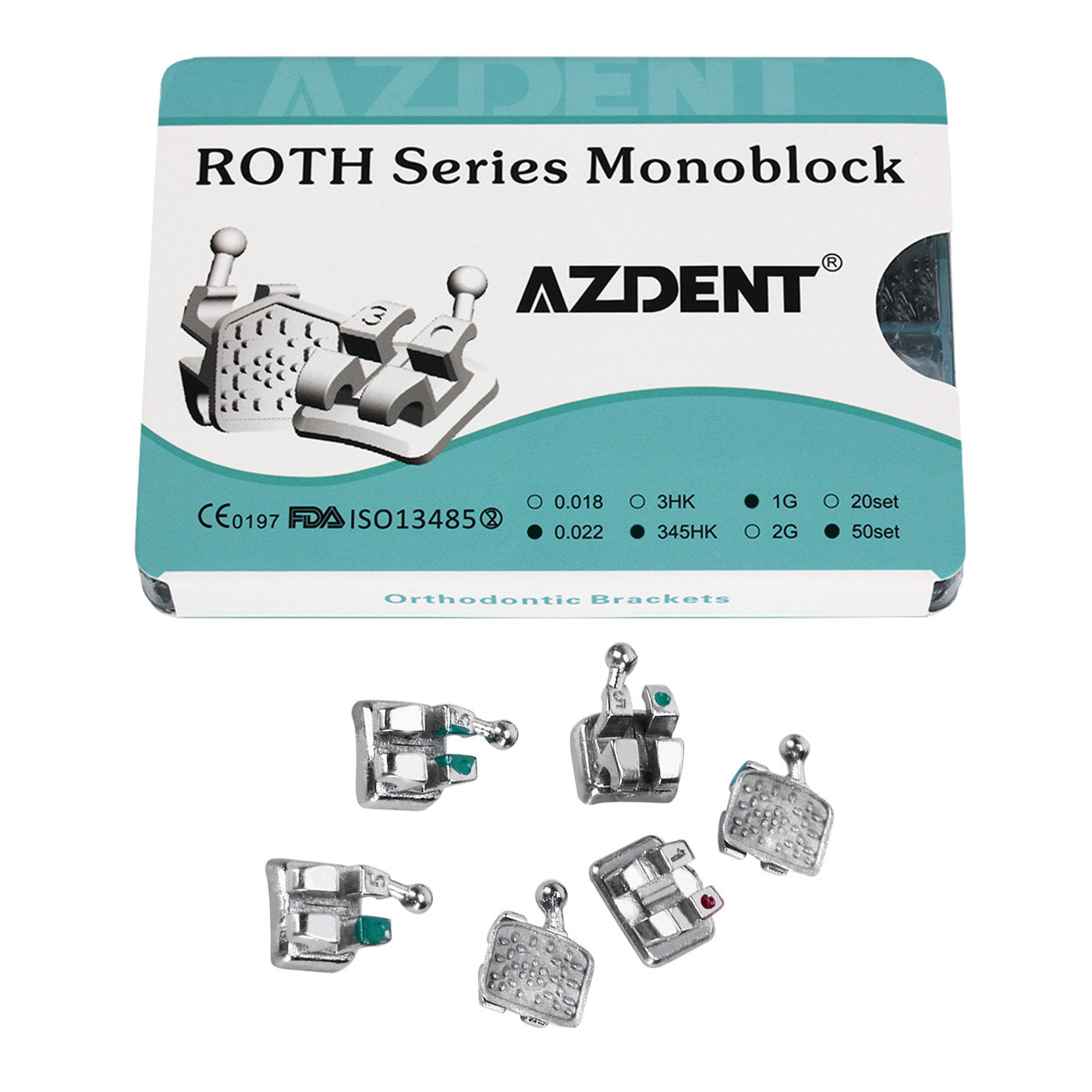 1000pcs AZDENT Dental Metal Brackets Monoblock Full Sizes 50 Sets/Box - azdentall.com