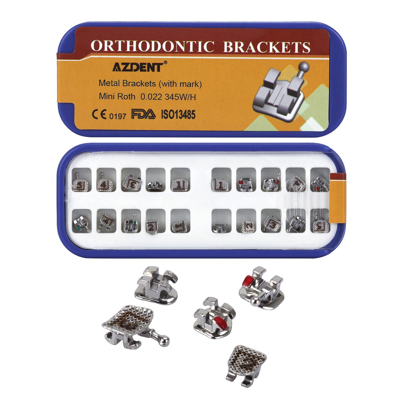 AZDENT Dental Metal Brackets Mini Roth .022 Hooks on 345 Laser Mark 20pcs/Box - azdentall.com