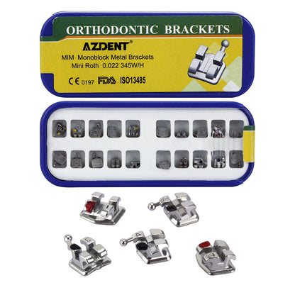 AZDENT Dental Metal Brackets MIM Monoblock Mini Roth .022 3-4-5Hooks 20pcs/Box - azdentall.com