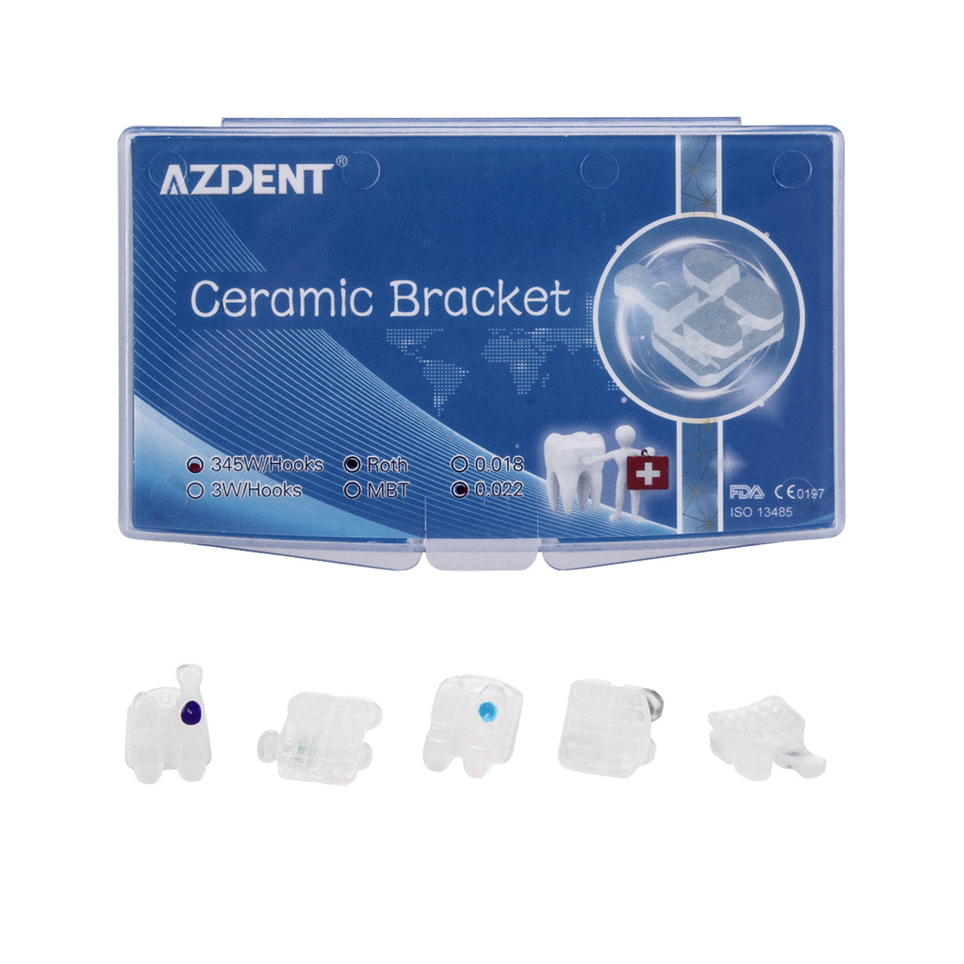 AZDENT Dental Orthodontic Ceramic Bracket Braces Roth 0.022 Hooks On 345 20pcs/Box - azdentall.com