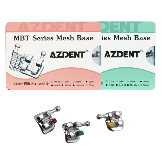 AZDENT Dental Mesh Base Metal Brackets Mini Roth/MBT .022 Hooks on 345 400pcs/Box - azdentall.com