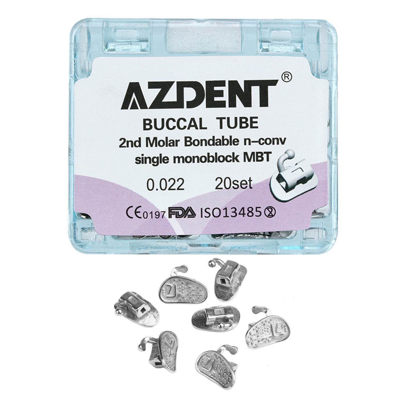 AZDENT Dental Orthodontic Buccal Tube 2nd Molar Bondable Monoblock Non-convertible MBT 0.022 20Sets/Box - azdentall.com