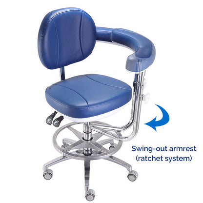 Dental Assistant & Doctor Stool Dual Use Rolling Hydraulic Adjustable Height Backrest 360° Rotating Boom Arm and Armrest - azdentall.com