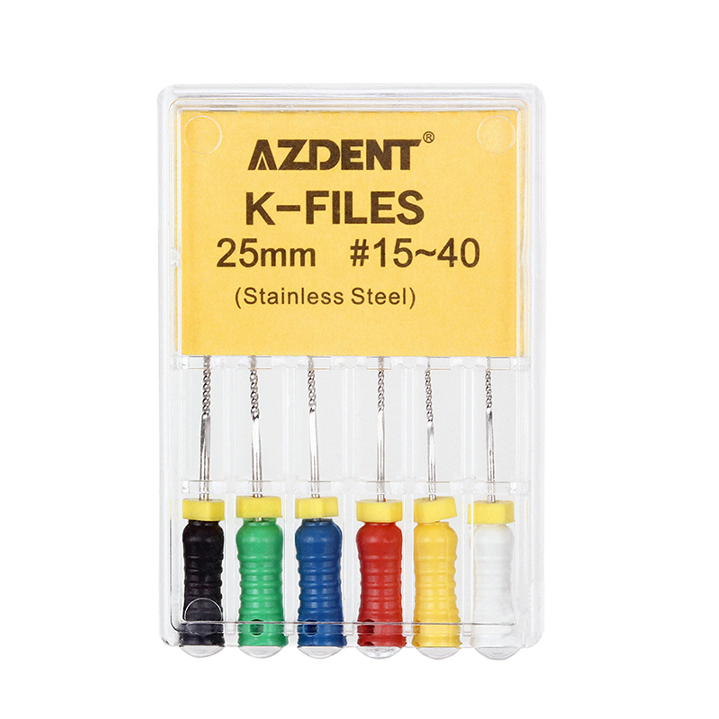 AZDENT Dental Hand K-Files Stainless Steel 25mm #15-80 6p/Pk 9 Color-azdentall.com