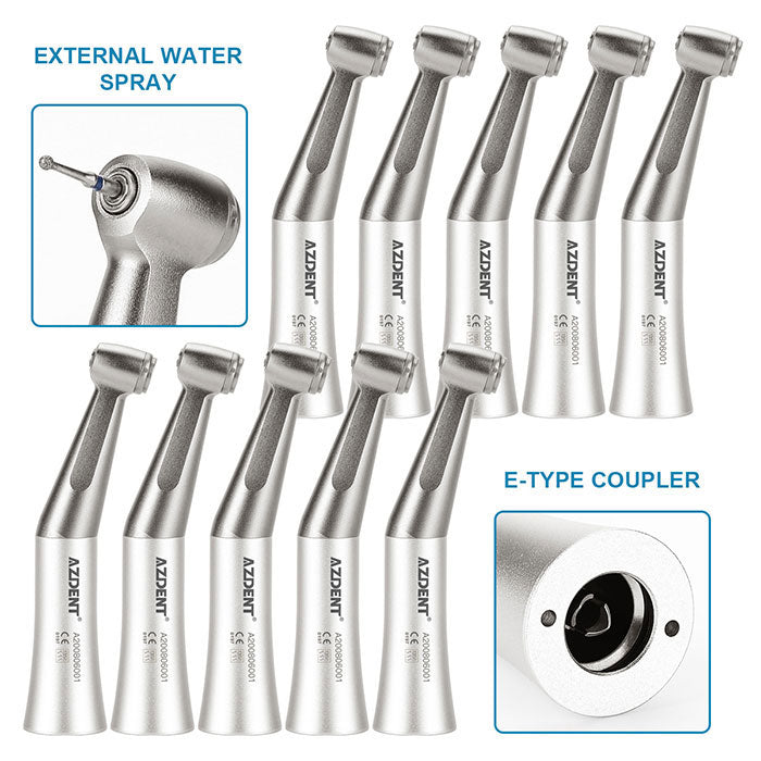 10 Pcs AZDENT 1:1 Dental Low Speed Contra Angle Handpiece Push Button For FG 1.6mm Bur - azdentall.com