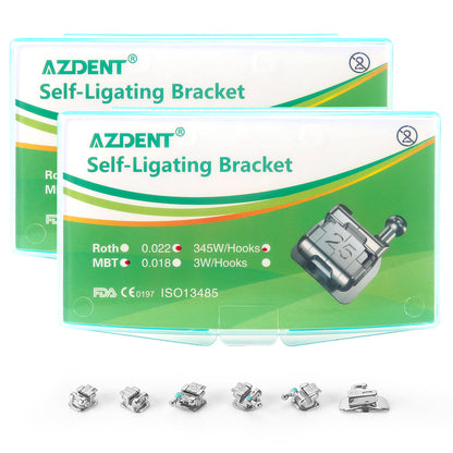 2 Boxes AZDENT Dental Metal Self-Ligating Brackets Mini MBT .022 Hooks 345 24/Kit - azdentall.com