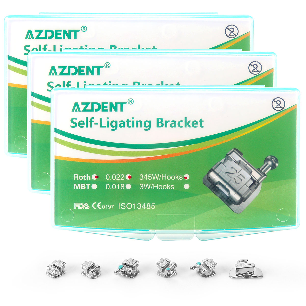 3boxes AZDENT Dental Metal Self-Ligating Brackets Mini Roth .022 Hooks 345 with Tools 28pcs/Kit - azdentall.com