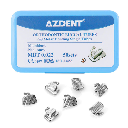 AZDENT Dental Orthodontic Buccal Tube 2nd Molar Bondable Monoblock Non-Convertible MBT 0.022 Laser Mark 50Sets/Box(200pcs) - azdentall.com