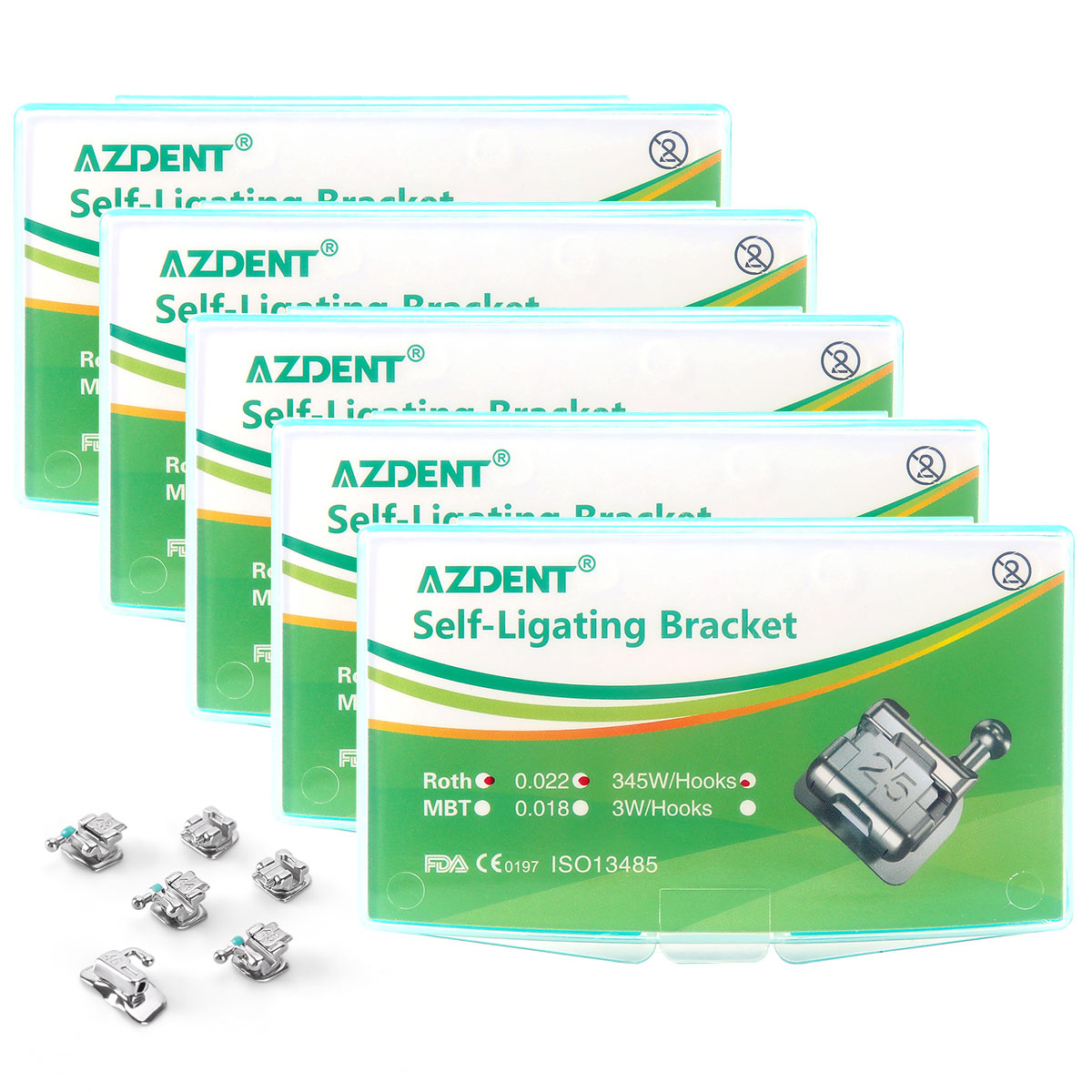 5 Boxes AZDENT Dental Metal Self-Ligating Brackets Mini Roth .022 Hooks 345 with Tools 28pcs/Kit - azdentall.com