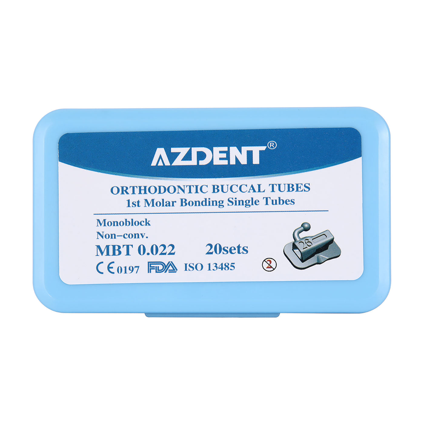 AZDENT Dental Orthodontic Buccal Tube 1st Molar Bondable MIM Monoblock Non-Convertible MBT 0.022 Laser Mark 20Sets/Box - azdentall.com