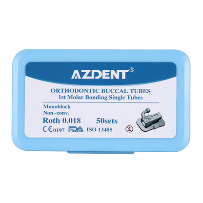 AZDENT Dental Orthodontic Buccal Tube 1st Molar Monoblock Non-Convertible Roth 0.018 50Sets/Box - azdentall.com