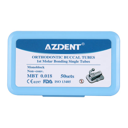 AZDENT Dental Orthodontic Buccal Tube 1st Molar Monoblock Non-Convertible MBT 0.018 50Sets/Box - azdentall.com