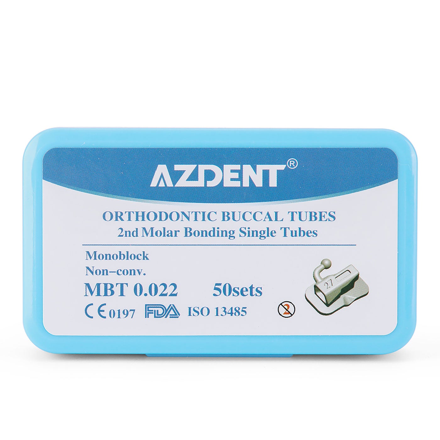 AZDENT Dental Orthodontic Buccal Tube 2nd Molar Bondable Monoblock Non-Convertible MBT 0.022 Laser Mark 50Sets/Box(200pcs) - azdentall.com