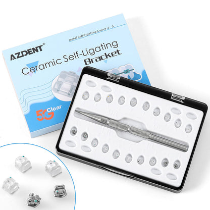 AZDENT Dental 5G Clear Ceramic Self-Ligating Bracket Roth/MBT 0.022 with Upper 3 Hook 20pcs/Box - azdentall.com