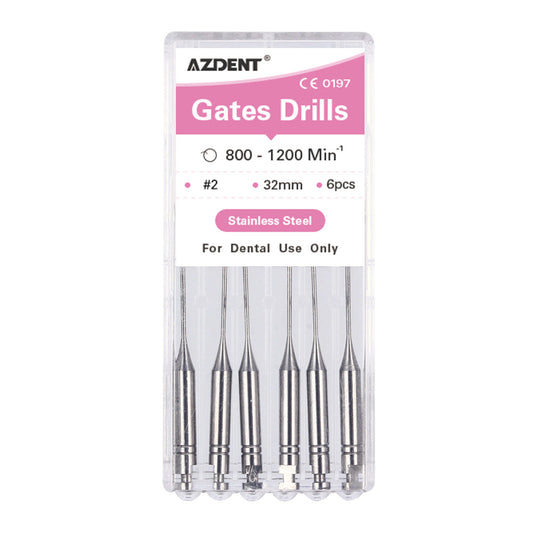AZDENT Dental Engine Files Staniless Steel Gates Drill 32mm #2 6pcs/Box-azdentall.com
