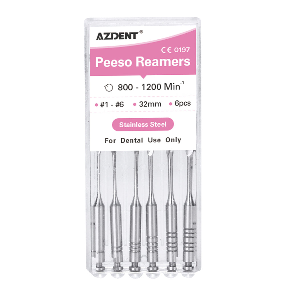 AZDENT Dental Engine Files Staniless Steel Peeso Reamers 32mm #1-6 6pcs/Box-azdentall.com