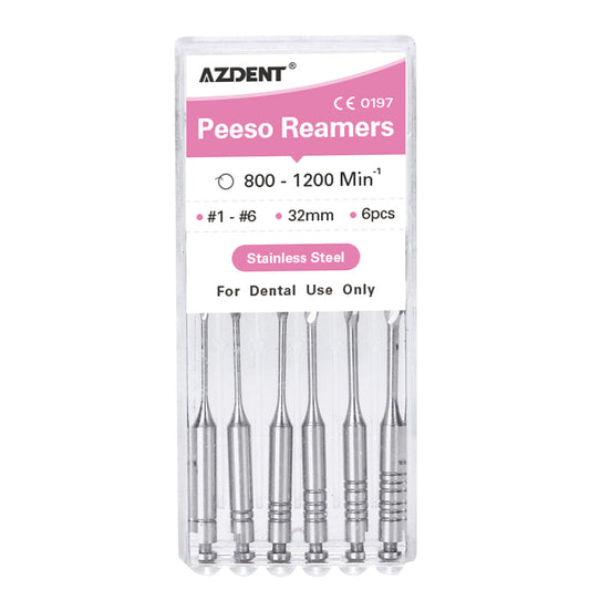 AZDENT Dental Engine Files Staniless Steel Peeso Reamers 32mm #1-6 6pcs/Box-azdentall.com