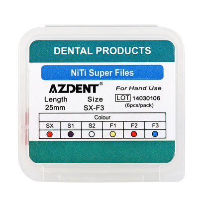 AZDENT Dental Endodontics NiTi Hand Use Super Rotary File 25mm SX-F3 6pcs/Box