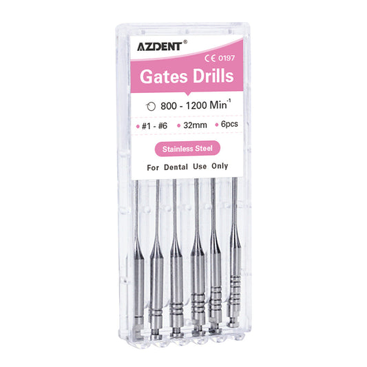 AZDENT Dental Engine Files Staniless Steel Gates Drill 32mm #1-6 6pcs/Box-azdentall.com
