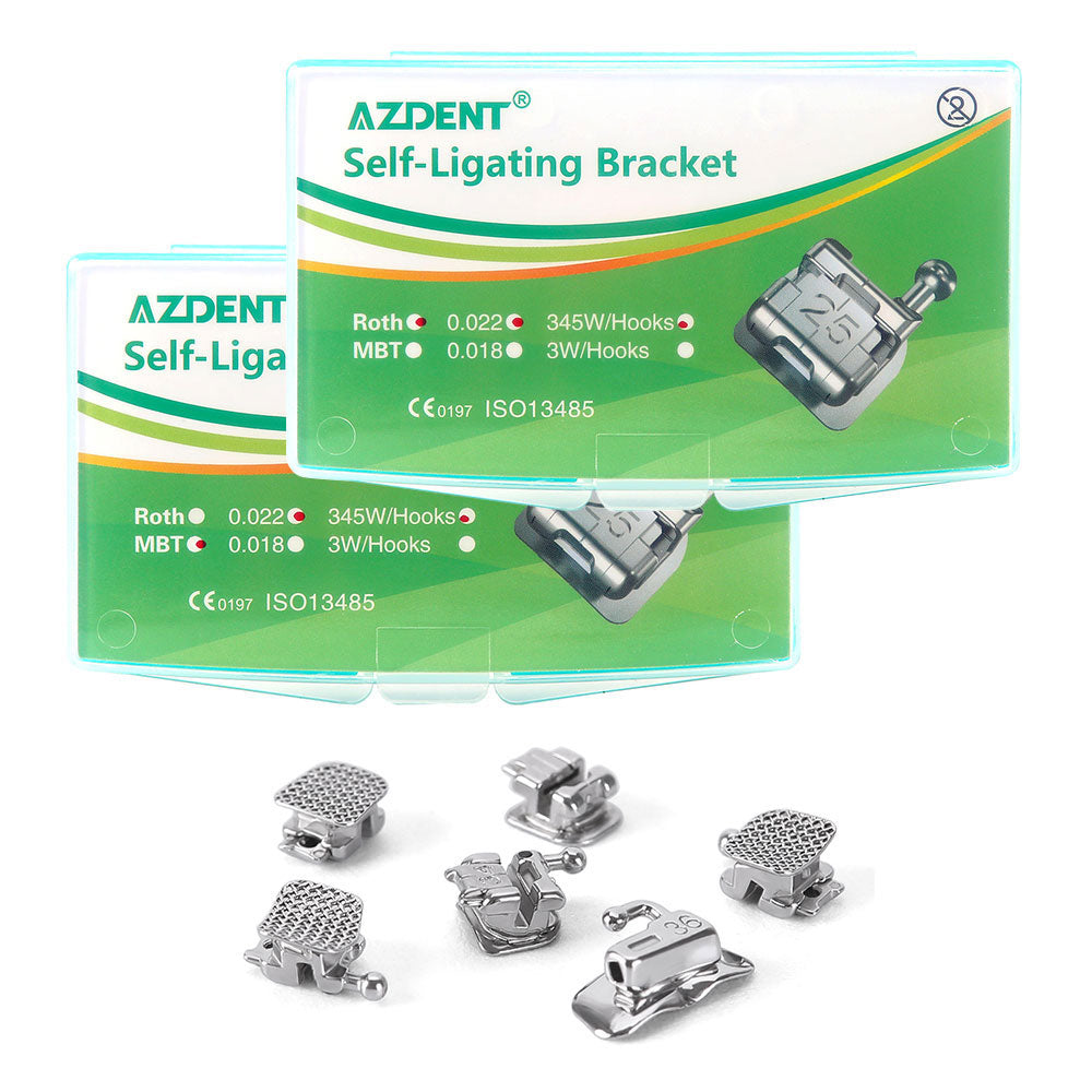 AZDENT Dental Metal Self-Ligating Brackets Mini Roth/MBT .022 Hooks 345 24/Kit - azdentall.com