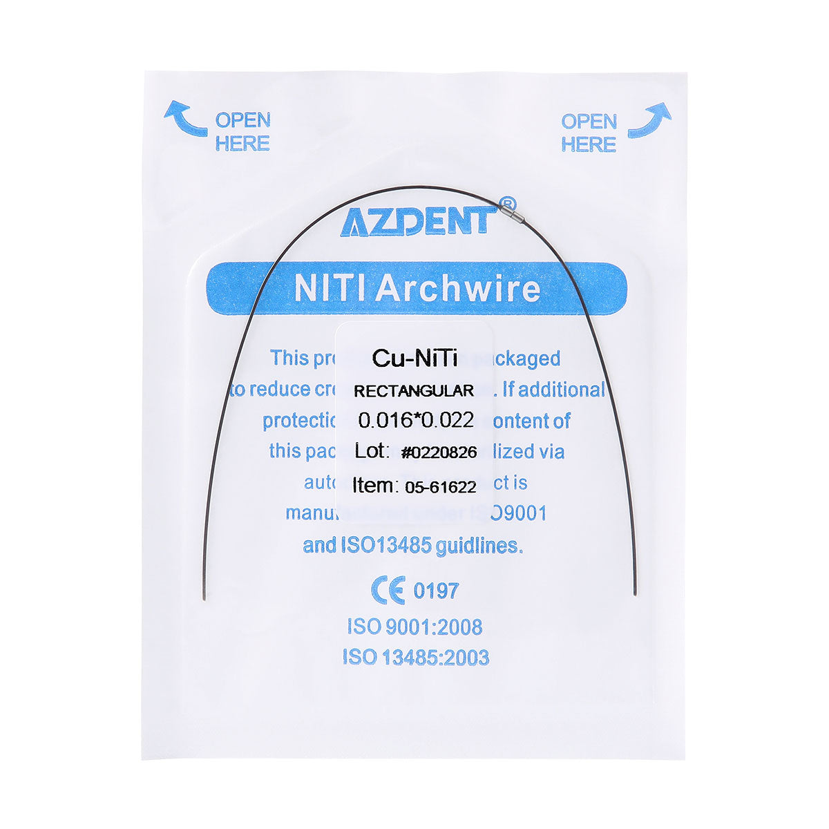 AZDENT Dental Copper Cu-NiTi Arch Wire Rectangular 35˚ Super Elastic With Stops Preformed Full Sizes 1pcs/Pack