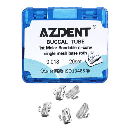 AZDENT Dental Orthodontic Buccal Tube 1st Molar Bondable Split Non-Convertible Roth 0.018 80pcs/Box - azdentall.com