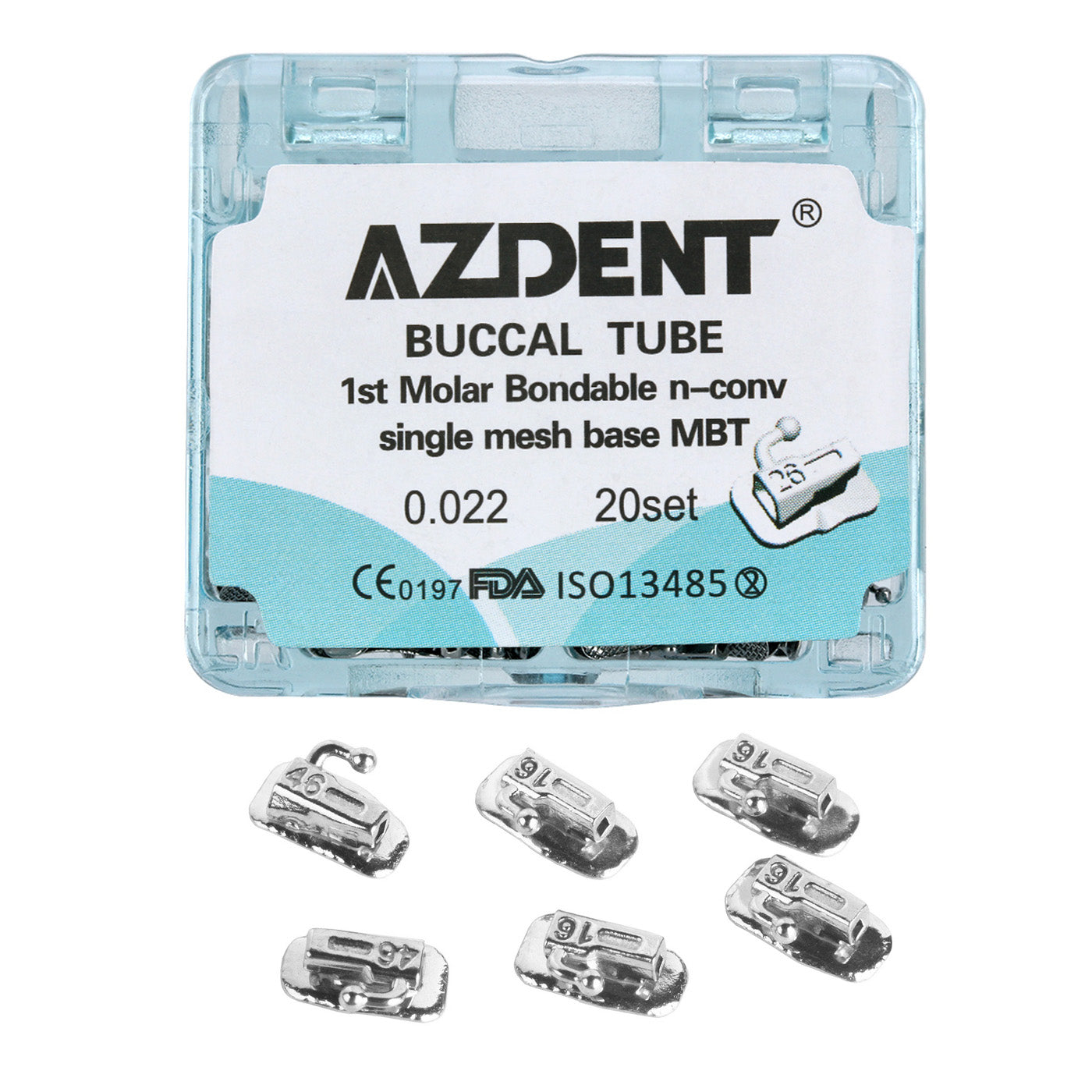 AZDENT Dental Orthodontic Buccal Tube 1st Molar Bondable Split Non-Convertible MBT 0.022 20Sets/Box - azdentall.com