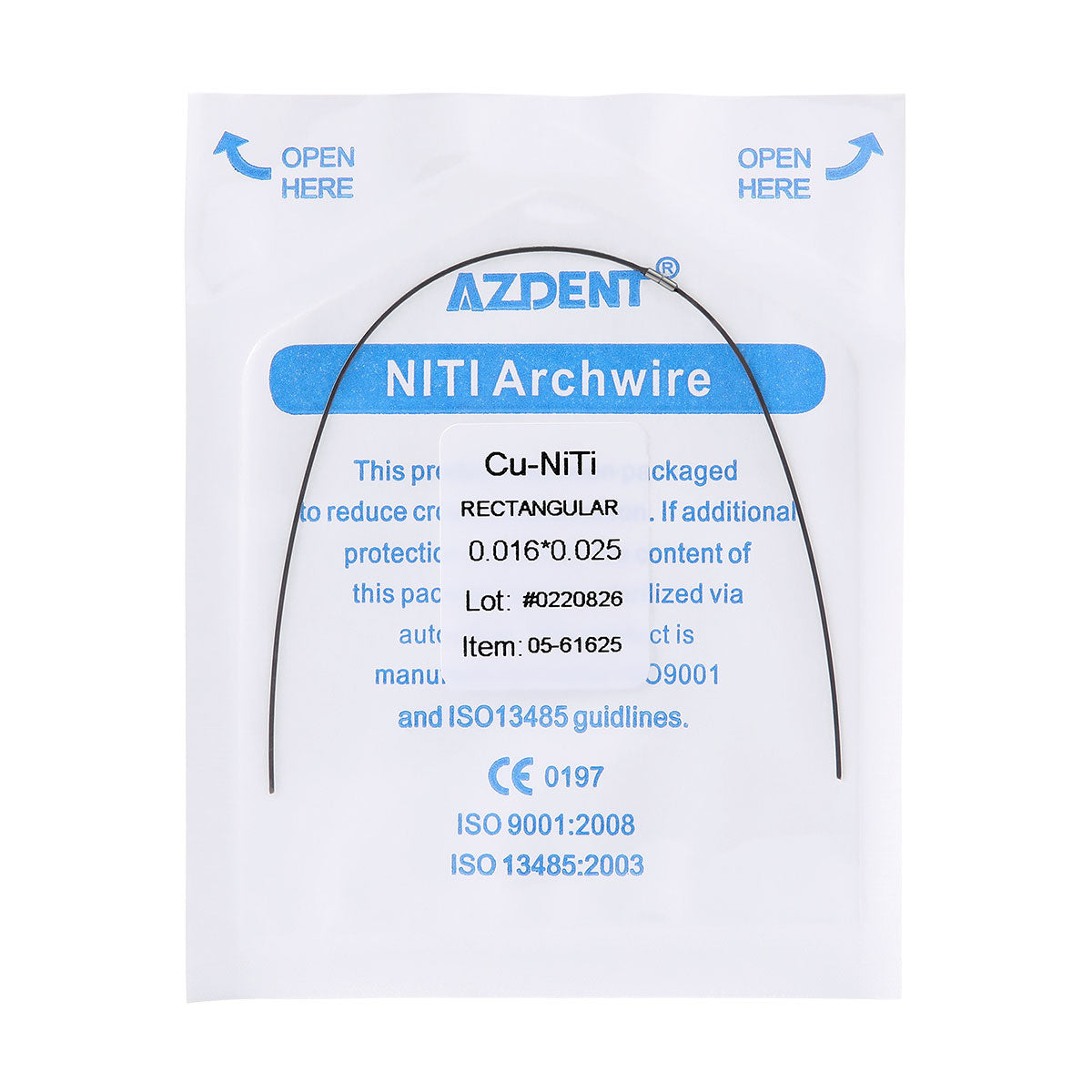 AZDENT Dental Copper Cu-NiTi Arch Wire Rectangular 35˚ Super Elastic With Stops Preformed Full Sizes 1pcs/Pack