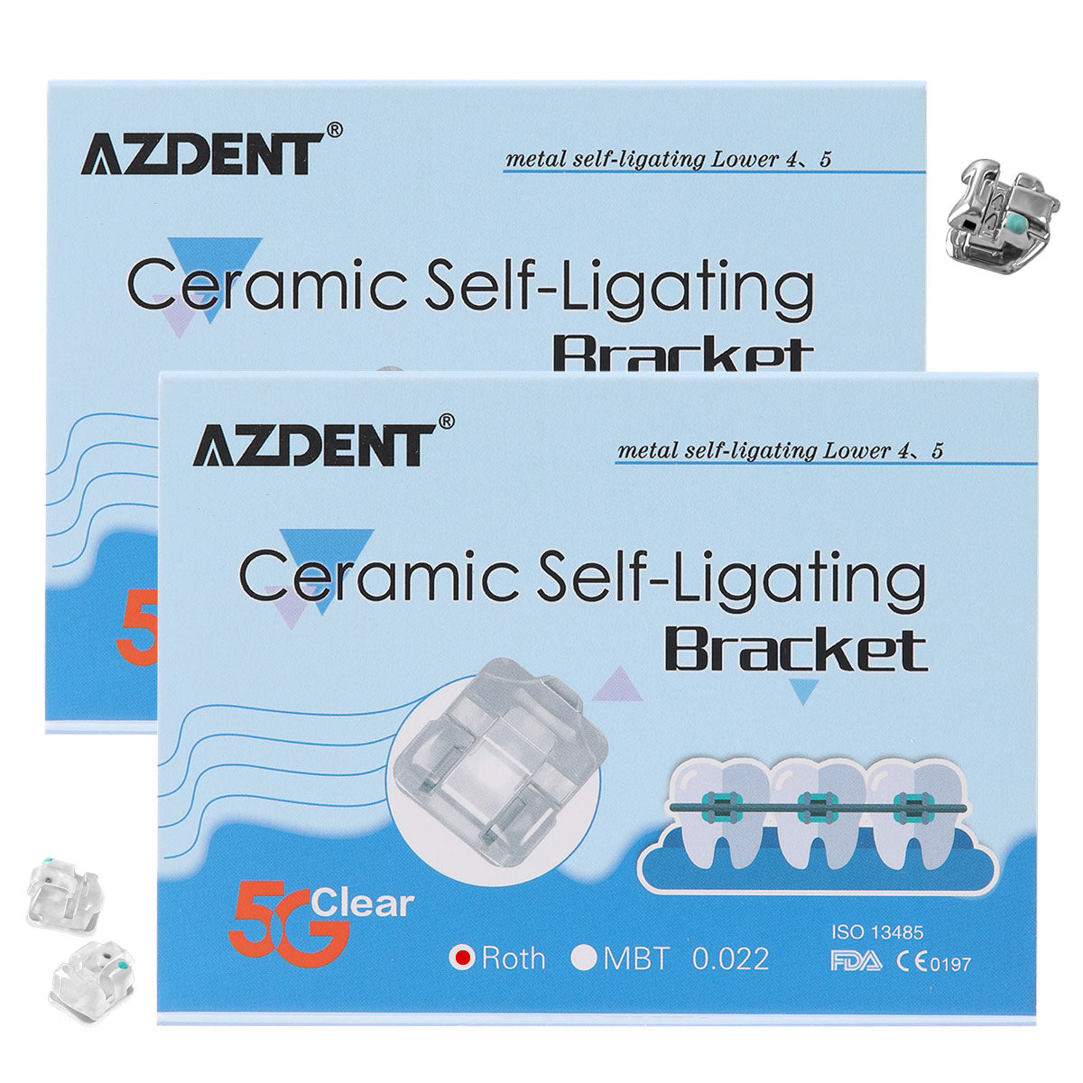 2 Boxes AZDENT Dental 5G Clear Ceramic Self-Ligating Bracket Roth 0.022 with Upper 3 Hook 20pcs/Box - azdentall.com