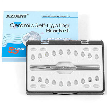 AZDENT Dental 5G Clear Ceramic Self-Ligating Bracket Roth/MBT 0.022 with Upper 3 Hook 20pcs/Box - azdentall.com