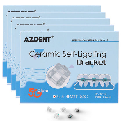 5 Boxes AZDENT Dental 5G Clear Ceramic Self-Ligating Bracket Roth 0.022 with Upper 3 Hook 20pcs/Box - azdentall.com