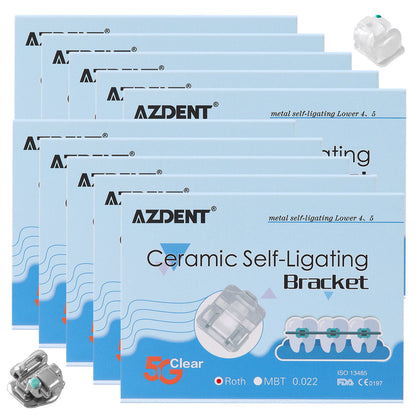 10 Boxes AZDENT Dental 5G Clear Ceramic Self-Ligating Bracket Roth 0.022 with Upper 3 Hook 20pcs/Box - azdentall.com