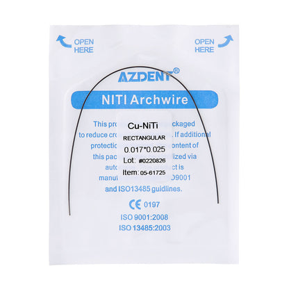 AZDENT Dental Copper Cu-NiTi Arch Wire Rectangular 35˚ Super Elastic With Stops Preformed Full Sizes 1pcs/Pack