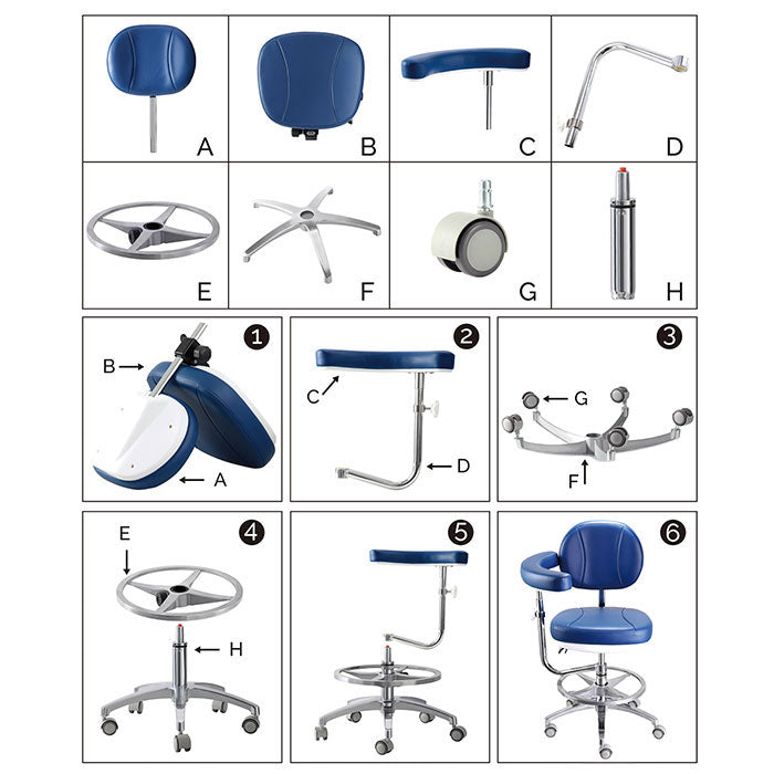 Dental Assistant & Doctor Stool Dual Use Rolling Hydraulic Adjustable Height Backrest 360° Rotating Boom Arm and Armrest - azdentall.com