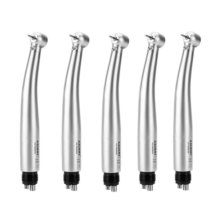 5pcs AZDENT Dental High Speed Handpiece, LED, Torque Head, Push Button, E-generator, 2/4 Hole, Triple Water Spray. - azdentall.com